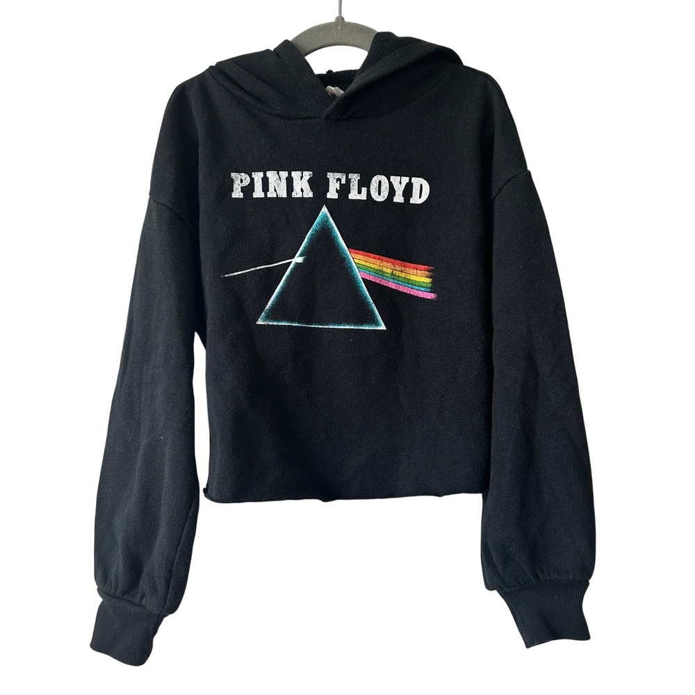 Pink Floyd Dark Side of the Moon Cropped Graphic Hoodie Black Girls Size S 6/6X